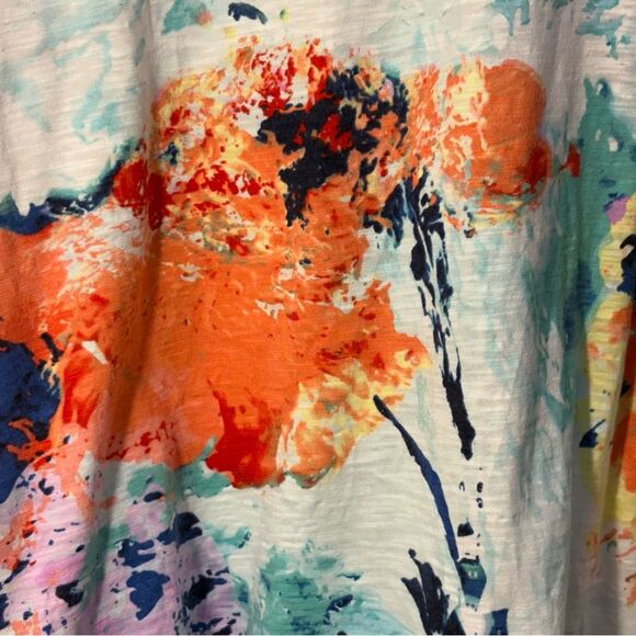 Chico's Water Color Top Orange Blue Yellow Purple Elbow Sleeve Women’s 3 / XL. - Picture 7 of 11